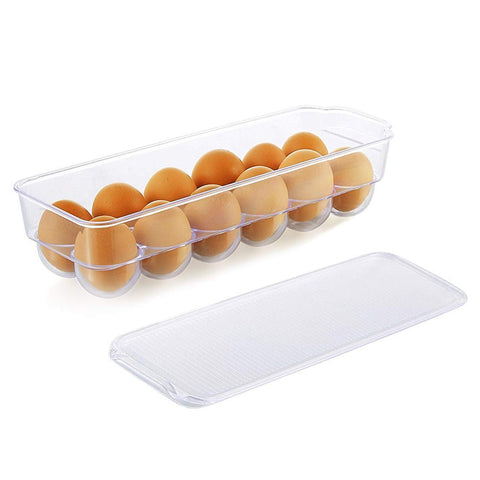 Egg Tray Holder with Lid- Refrigerator Storage Container, 12 Egg Tray (Clear)