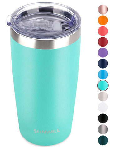 SUNWILL 20oz Tumbler with Lid, Stainless Steel Vacuum Insulated Double Wall Travel Tumbler, Durable Insulated Coffee Mug, Powder Coated Teal, Thermal Cup with Splash Proof Sliding Lid