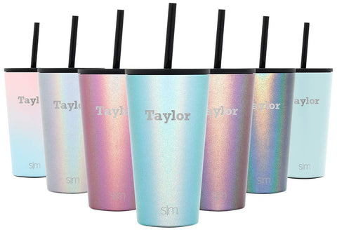 Simple Modern Personalized 16oz Classic Tumbler - Gifts for Men & Women Custom Laser Engraved Name - Vacuum Insulated Travel Mug Cup Shimmer: Aqua Aura