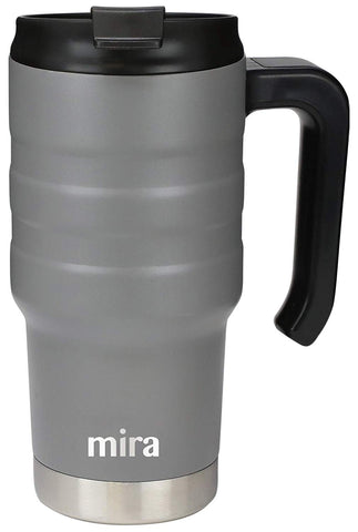 MIRA 20 oz Stainless Steel Travel Car Mug with Handle & Spill Proof Twist On Flip Lid | Vacuum Insulated Thermos Tumbler Keeps Coffee, Tea, Drinks Piping Hot or Ice Cold | Gray