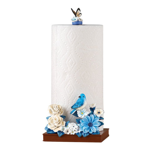 Kitchen Paper Towel Holder for Countertop in Blue Bird Flower Garden Theme