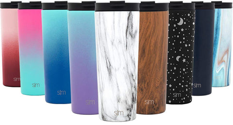 Simple Modern 24oz Classic Tumbler with Straw Lid & Flip Lid - Travel Mug Gift Vacuum Insulated Coffee Beer Pint Cup - 18/8 Stainless Steel Water Bottle Pattern: Carrara Marble