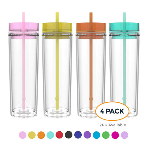 Maars Classic Insulated Skinny Tumblers 16 oz. | Double Wall Acrylic | 4 pack