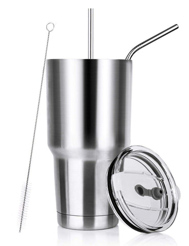 DYNAMIC SE 30oz Tumbler Double Wall Stainless Steel Vacuum Insulated Travel Mug with Splash-Proof Lid Metal Straw and Brush