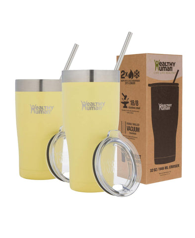 Healthy Human Insulated Stainless Steel Tumbler Cruisers - Travel Cup with Lid & Straw - Vacuum Double Walled Thermos - Idea for Coffee, Tea & Water 20 oz. Limoncello