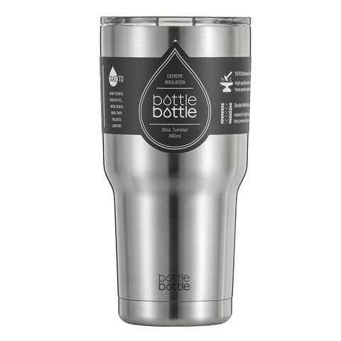 Bottlebottle 30 oz Insulated Travel Coffee Cup Stainless Steel Tumbler, Brush Stainless Steel