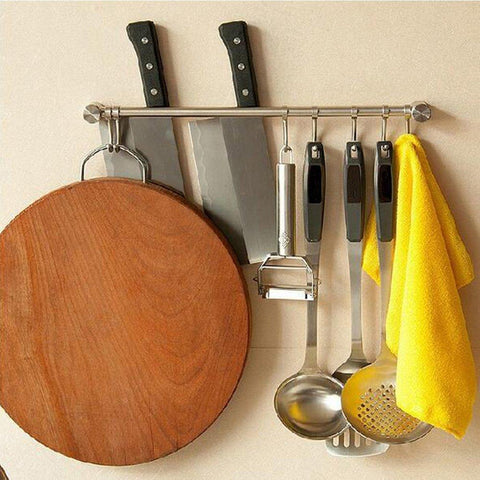 Pan Pot Hanger Hooks Rack,Ulifestar Wall Mout Stainless Steel Kitchen Utensil Organizer & Storage Lid Holder Rest,15''Rail/Rod with 7 Hanging Hooks