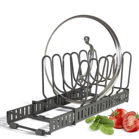 9+ Lids - BetterThingsHome Expandable Lid Holder: Total 10 Adjustable Compartments, Stores 9+ Lids, Can Be Extended to 22.25", Kitchen Cookware Pan Po