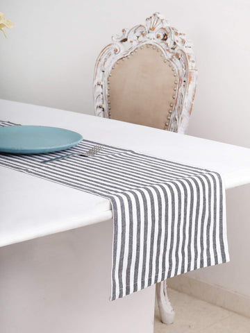 Cotton Table Runner (13 X 108 Inches), Grey & White Stripe - 1" Hemmed With Mitered Corner,Perfect For All Seasons And Holidays