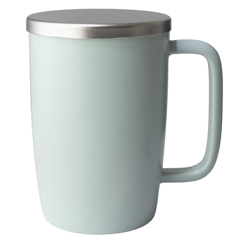 FORLIFE Dew Satin Finish Brew-In-Mug with Basket Infuser & Stainless Lid 18 oz., Minty Aqua