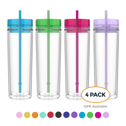 Maars Classic Insulated Skinny Tumblers 16 oz. | Double Wall Acrylic | 4 pack