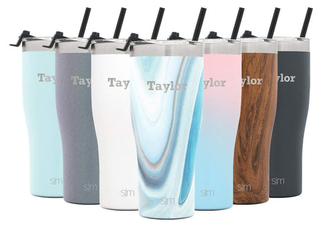 Personalized Simple Modern 32oz Slim Cruiser Tumbler with Straw - Custom Laser Engraved Name - Vacuum Insulated Travel Mug Pattern: Ocean Quartz