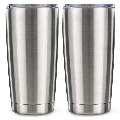 20oz Tumbler Double Wall Vacuum Insulated Coffee Mug Stainless Steel Coffee Cup with Lid, Travel Mug Works Great for Ice Drink, Hot Beverage (2 pack, Stainless Steel)