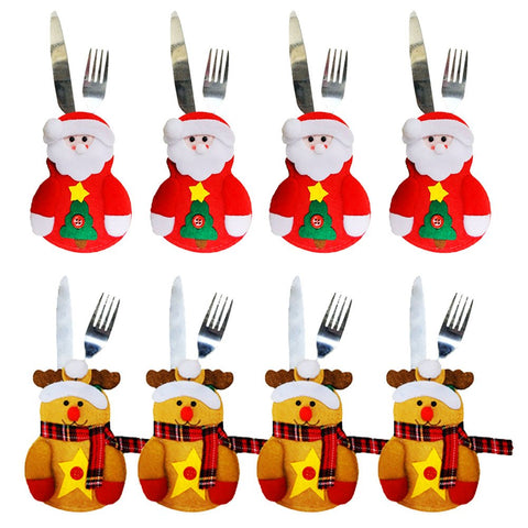 DegGod 8Pcs Santa Claus & Reindeer Tableware Holder Xmas Silverware Bags Knife and Fork Christmas Party Decoration(Santa Claus & Reindeer)