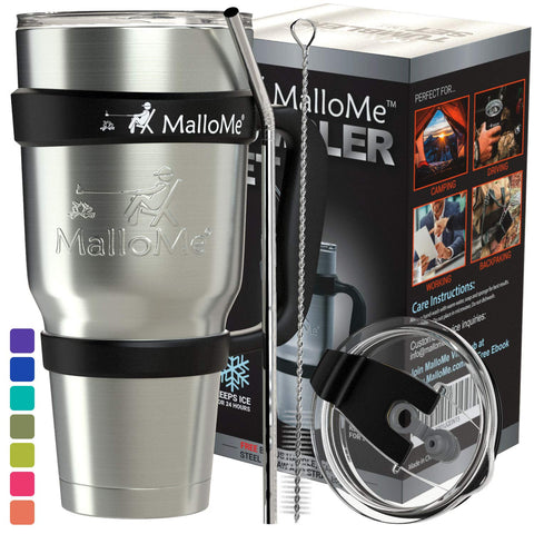 MalloMe Stainless Steel Vacuum Insulated 6-Piece Tumbler Set [Straw, Brush, Handle, 2x Lid Included] Forest Floor Camouflage 30 oz