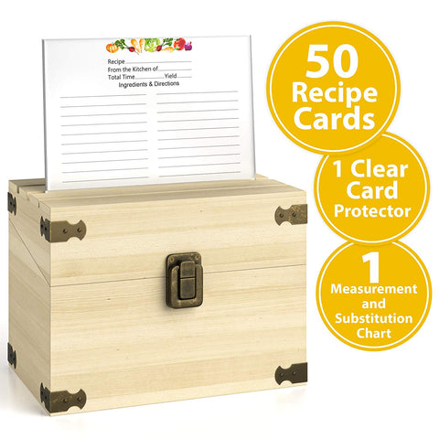 Zen Earth Premium Kitchen Recipe Box -Luxury Handcrafted Pine Wood Recipe Case With Card Holder Grooves -Great For 200+ 4x6" Recipe & Index Cards -50 Recipe Cards & 1 Clear Card Frame Included!