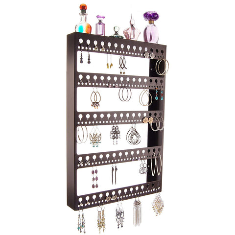 Angelynn's Large Earring Holder Organizer for Hoops, Wall Hanging Closet Jewelry Storage with Shelf, Nichole Rubbed Bronze