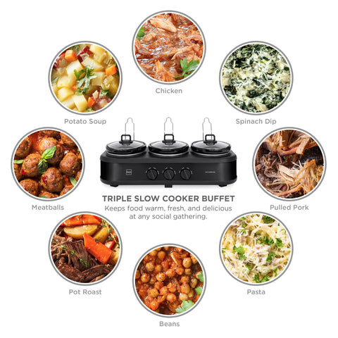 4.5qt 300W Triple Slow Cooker Server w/ 3x 1.5-Quart Pots, Adjustable Temp